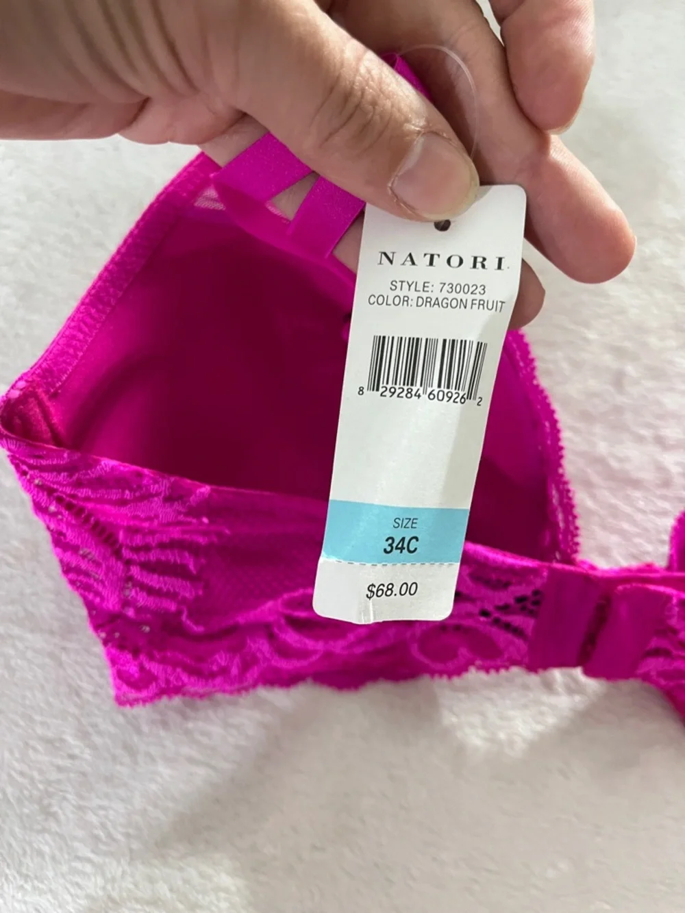 NWT Natori Feathers Contour Plunge Bra Women Size 34C Dragonfruit Hot Pink Lace